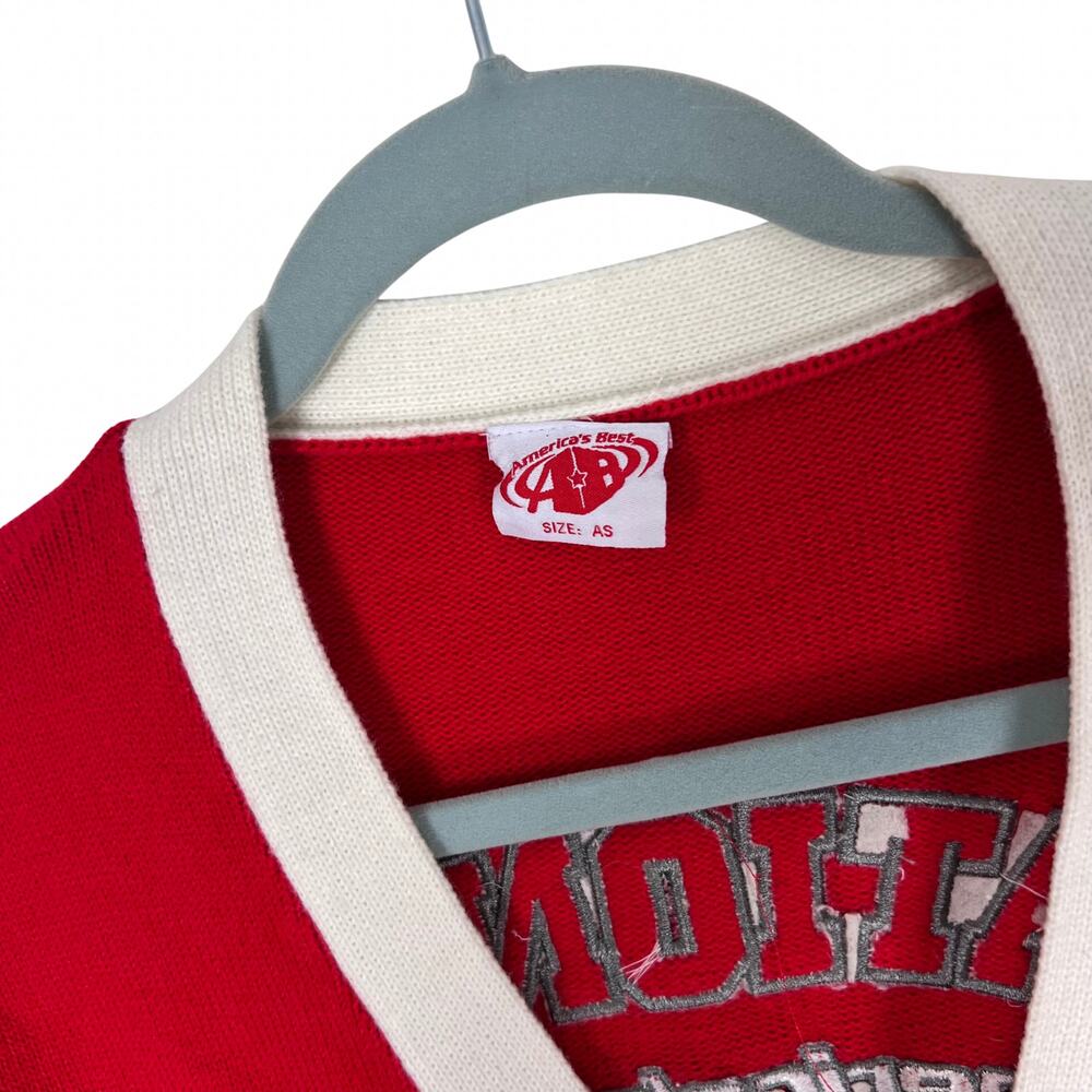 Retro Varsity Cardigan Sweater Red Preppy Cheerleader Y2K Letterman Halloween - Picture 5 of 6